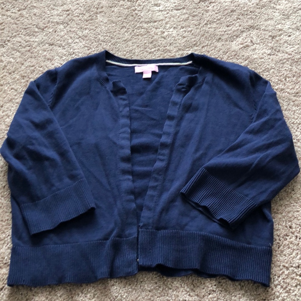 Cropped 3/4 sleeve navy blue sweater